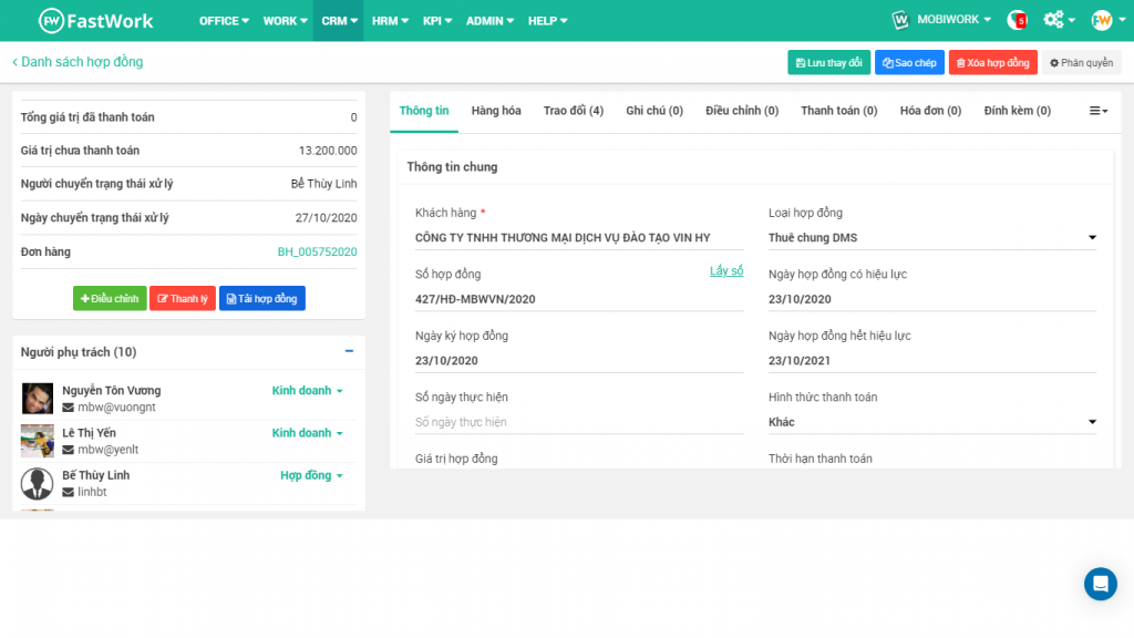 Quản lý hợp đồng CRM
