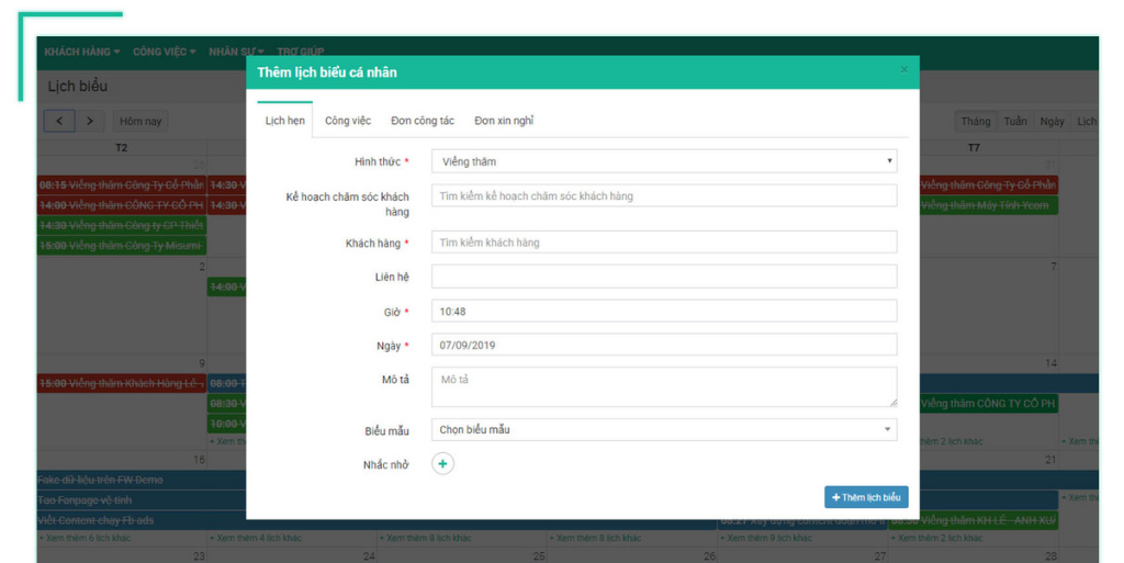 Phần mềm quản lý văn bản và điều hành: Thêm nhanh lịch biểu cá nhân theo biểu mẫu có sẵn