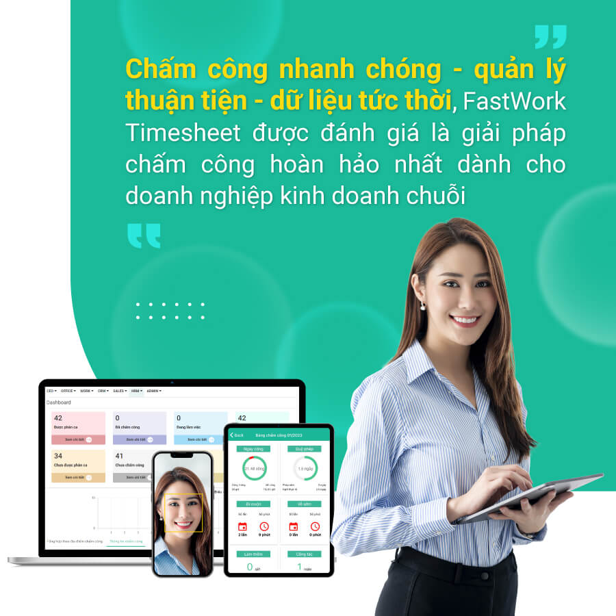 Khả năng quản lý chấm công của phần mềm FastWork Timesheet
