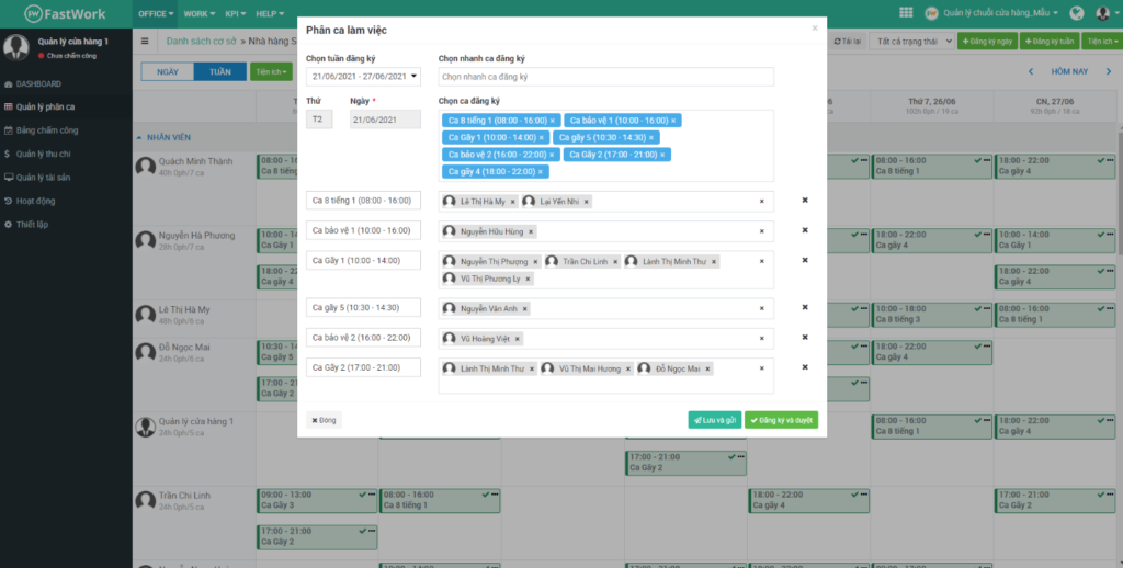 Phân ca cho nhân viên nhanh chóng trên phần mềm