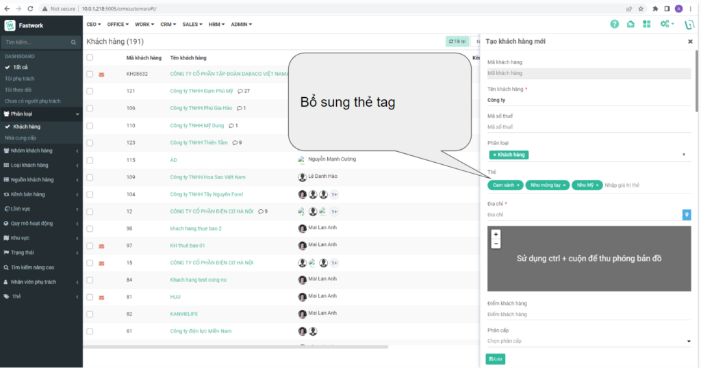 Tạo các tag khách hàng dễ dàng trên FastWork CRM