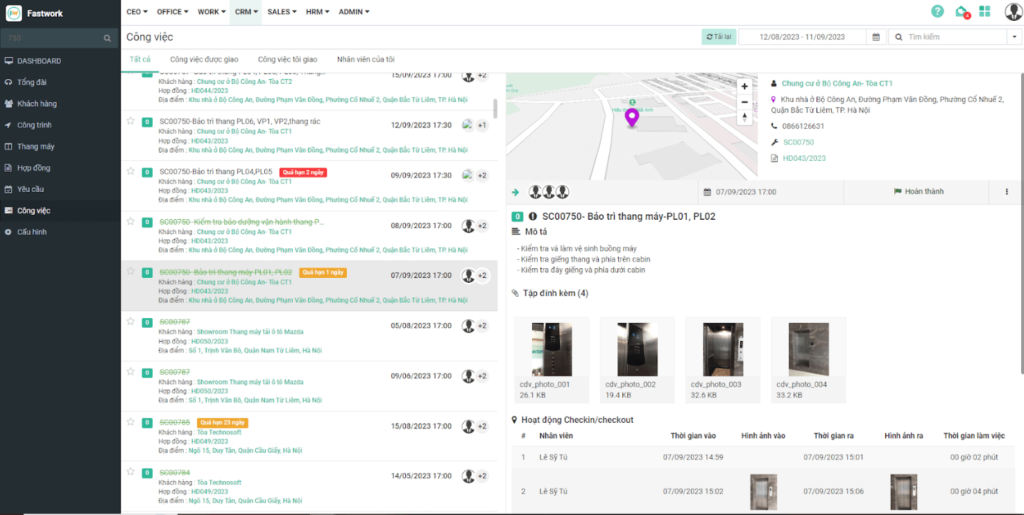Quản lý tiến độ công việc bảo trì thang máy trên FastLift 