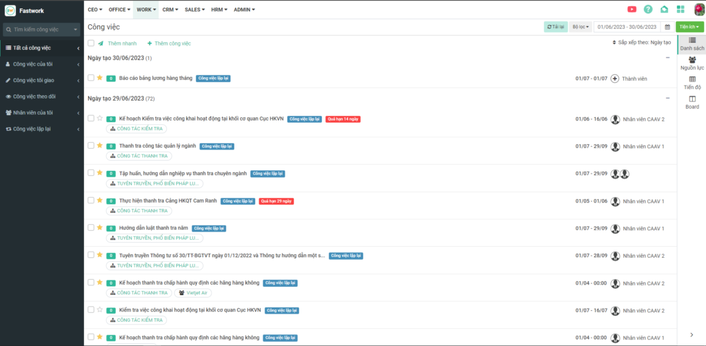 Theo dõi sát sao tiến độ thực hiện công việc trên FastWork