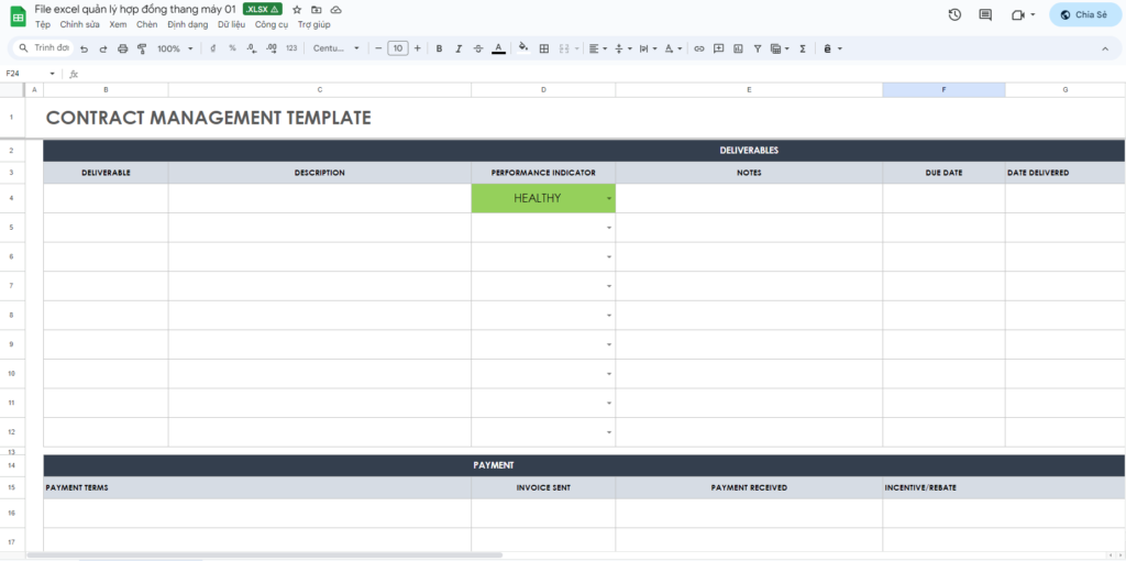 File excel quản lý hợp đồng thi công thang máy miễn phí