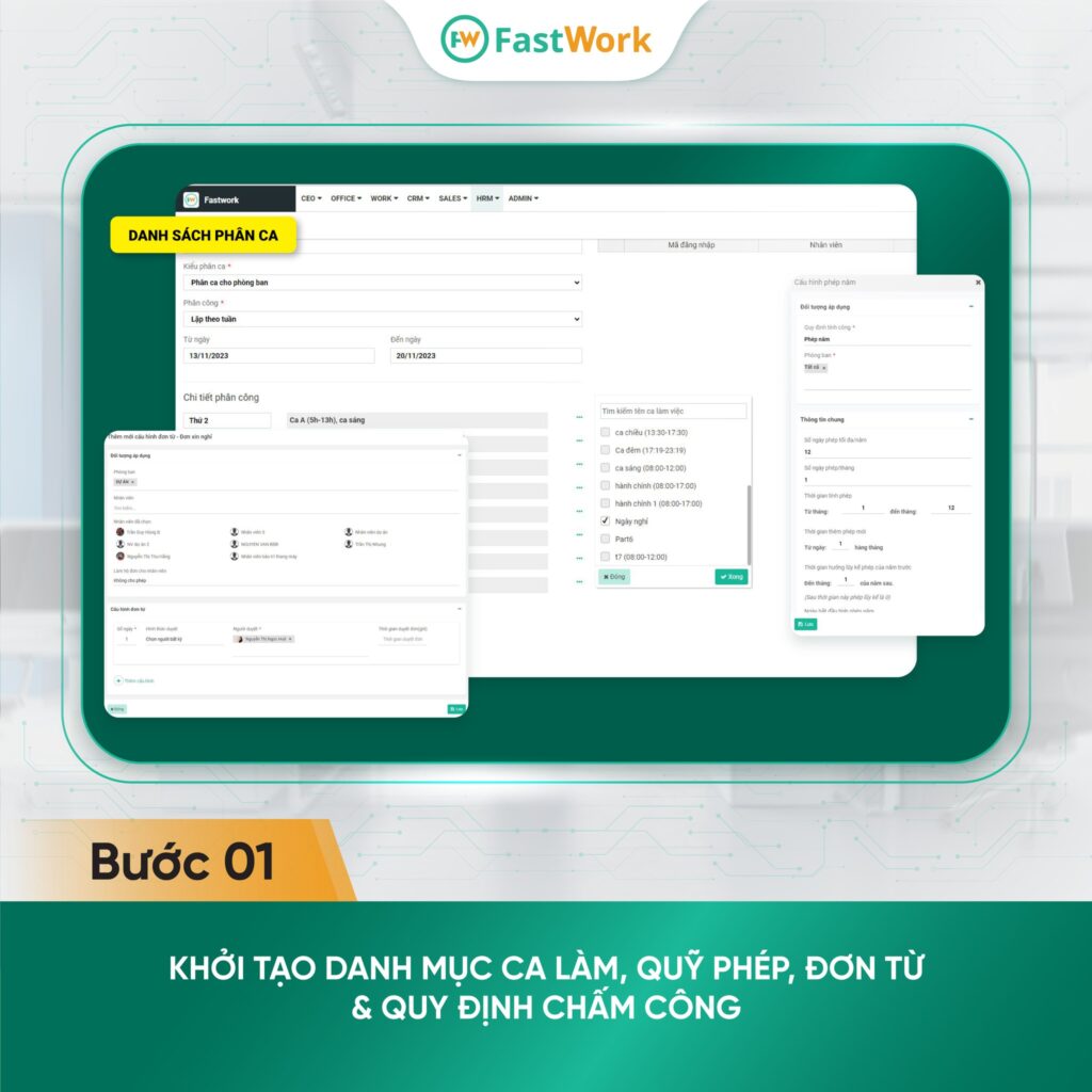 Các bước thiết lập bảng công tự động trên FastWork