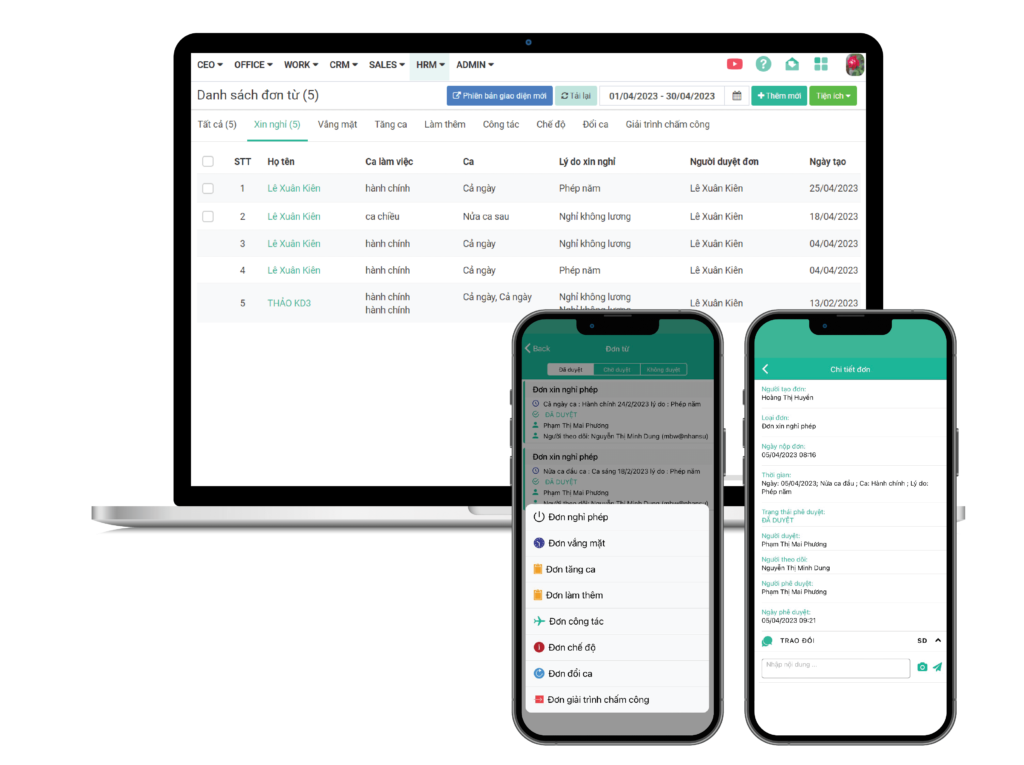 Quản lý đơn từ, quỹ phép trên app FastWork