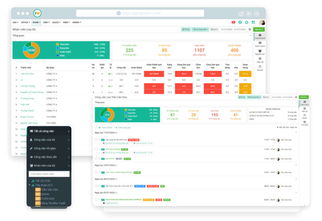 Demo giao diện phần mềm quản lý công việc & dự án - FastWork Work+