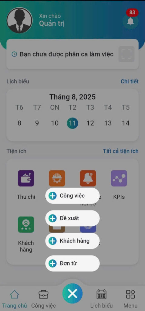 Giao diện mới FastWork mobile