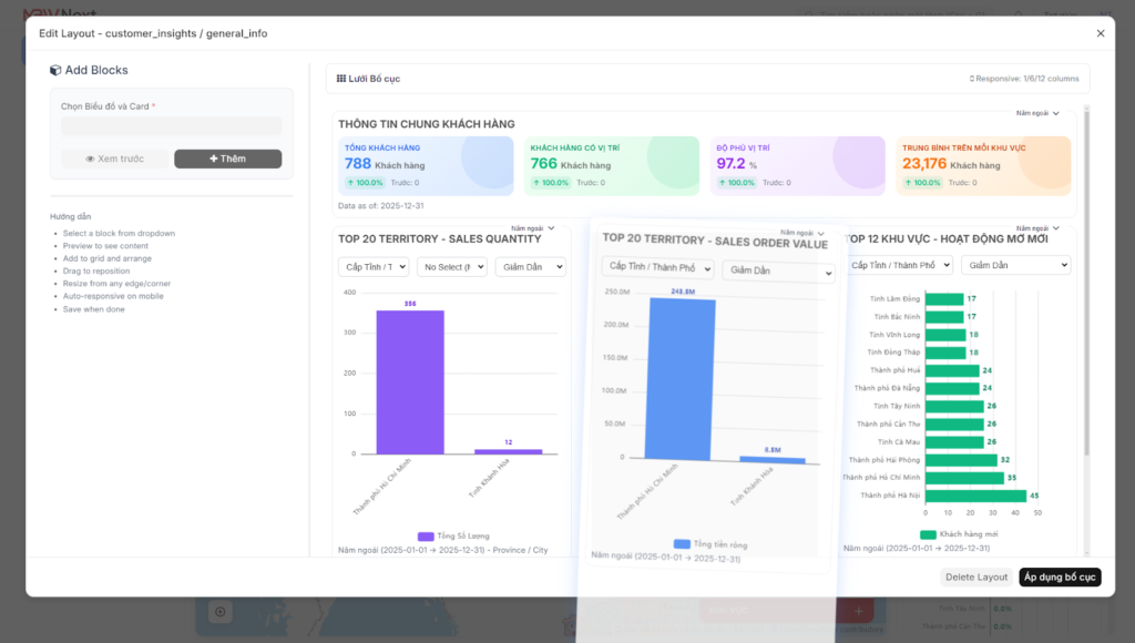 Kéo thả để tùy chỉnh báo cáo & dashboard trên giao diện MBW Next