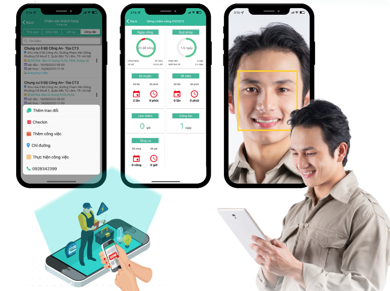 Đội ngũ kỹ thuật chấm công linh hoạt tại hiện trường: