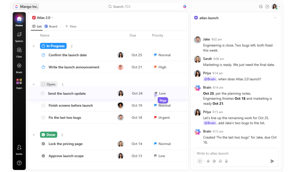 Giao diện phần mềm ClickUp